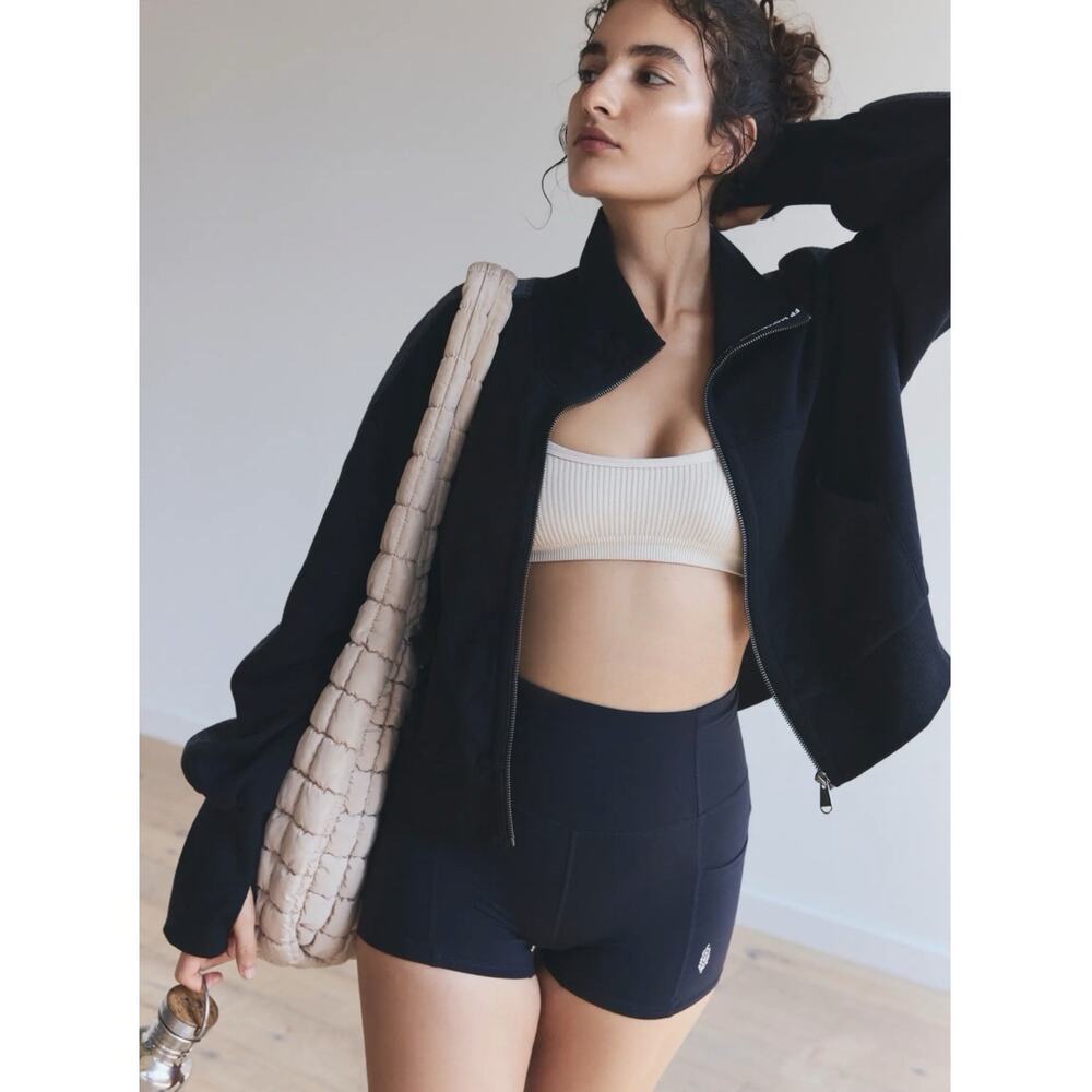 Free People Movement High Jump Full Zip Up Track Jacket Oversized Black Medium - Picture 13 of 13